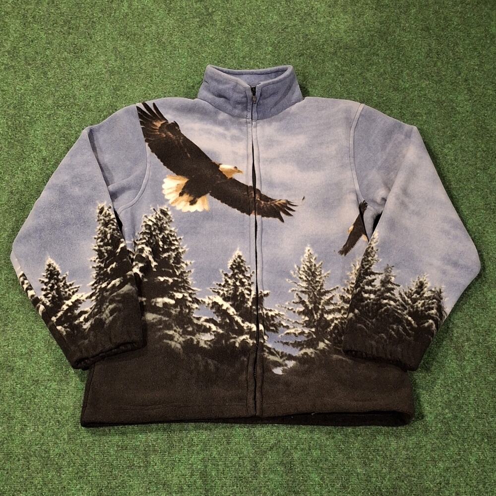 Trail Crest Outdoorsman Fleece Zip Up Jacket S All Over Nature Print Eagle Sz S